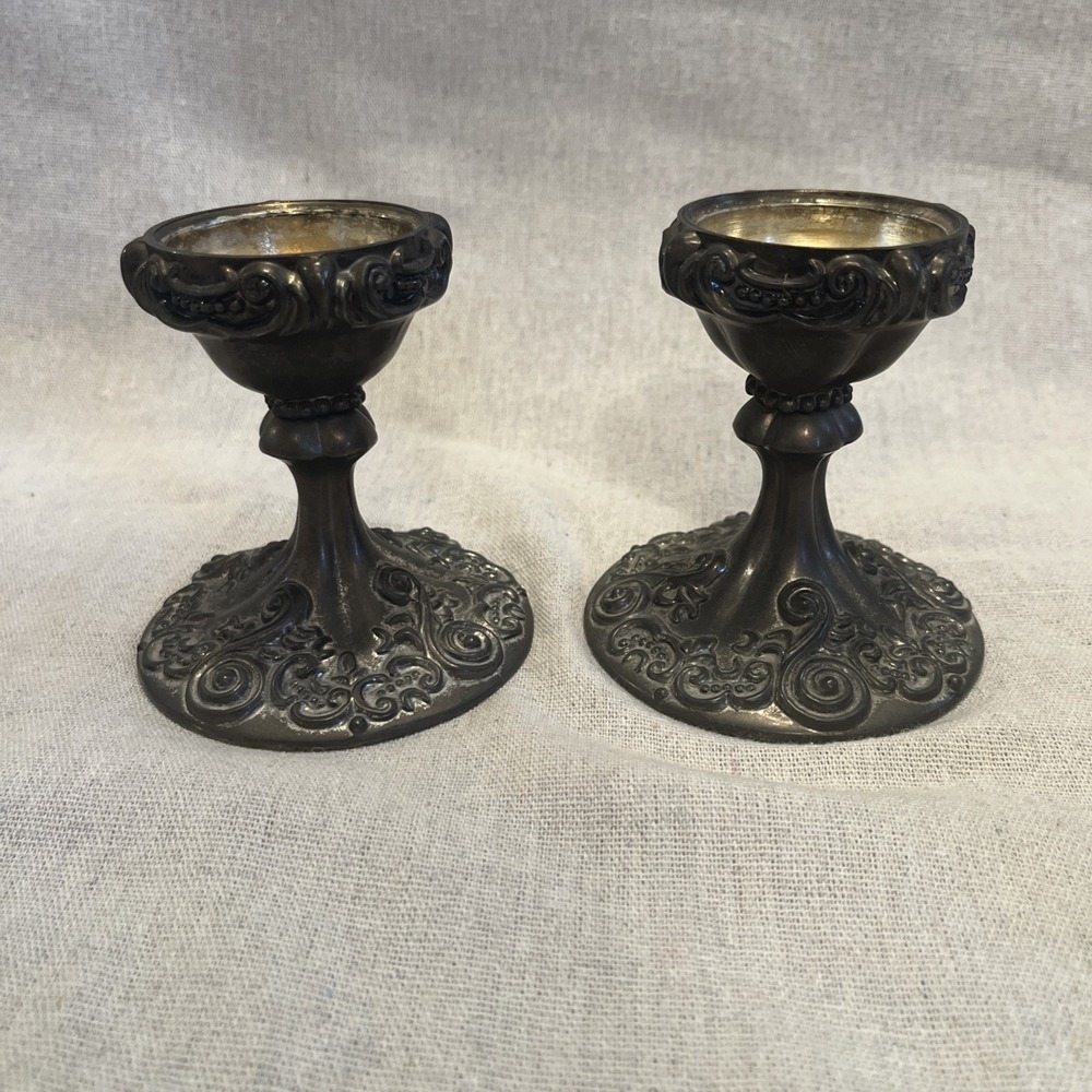 Vintage Nice Silver Godinger Candle Holder Ornate Baroque Design